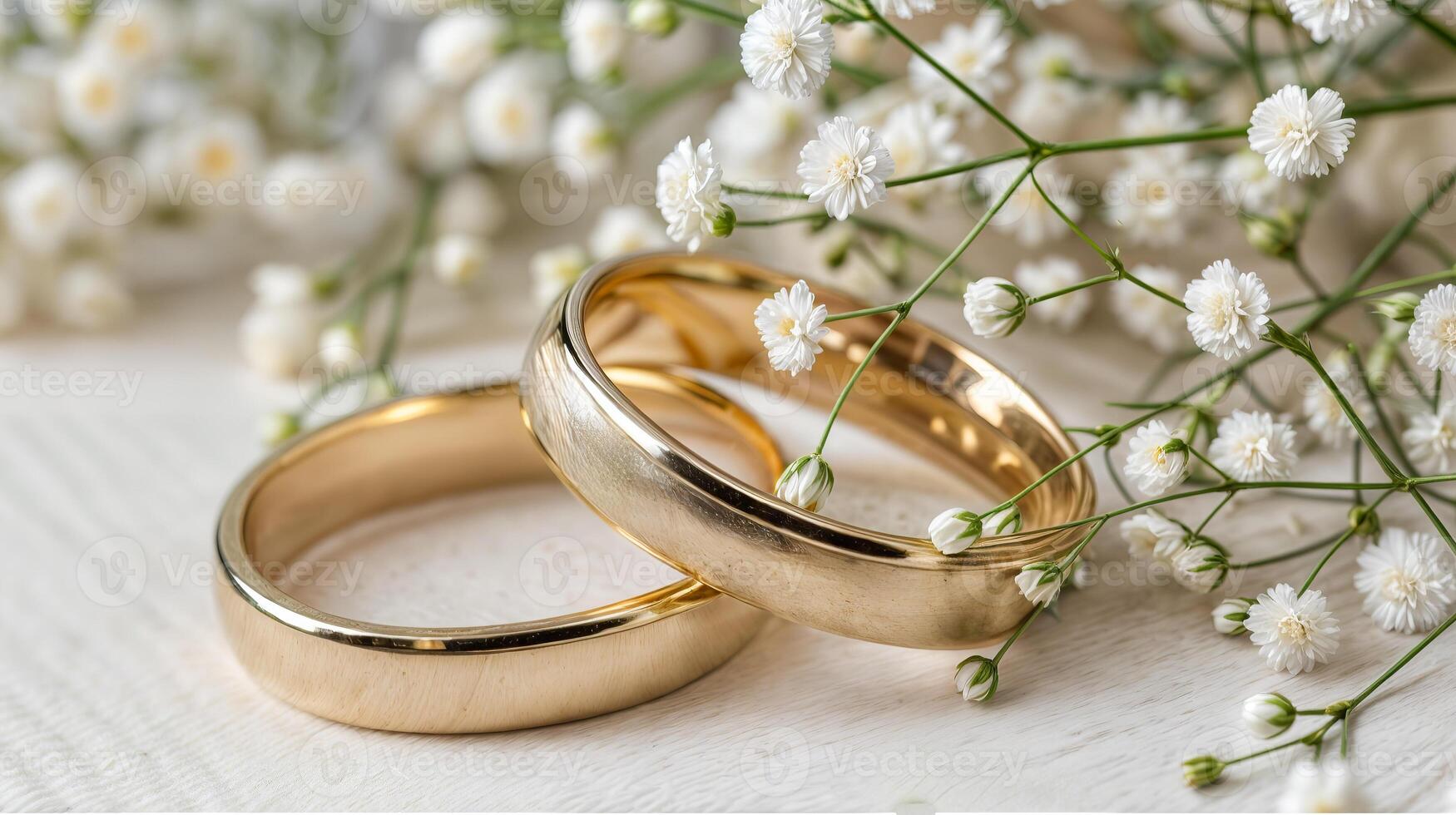 White petite and two gold wedding bands photo