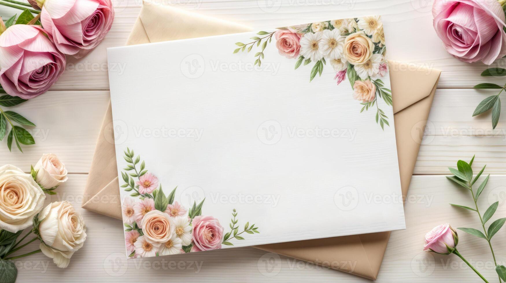 One elegant wedding invitation card with floral frame photo