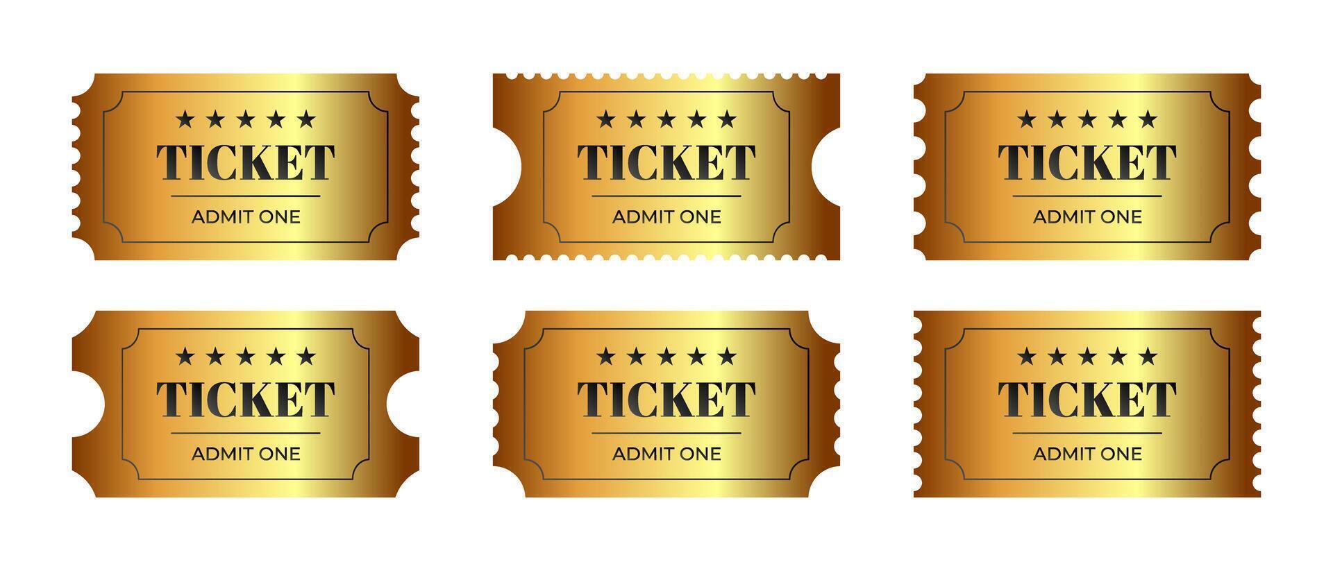 Gold ticket collection showcasing exclusive access for events and attractions vector