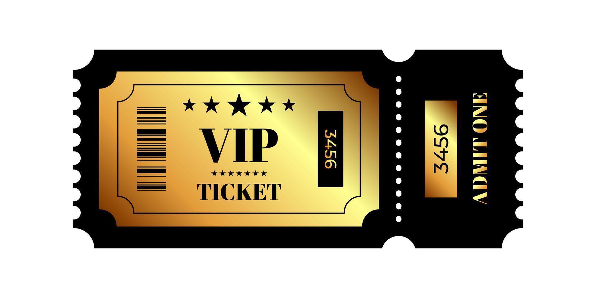 Elegant gold VIP ticket showcasing premium access for exclusive events and experiences vector