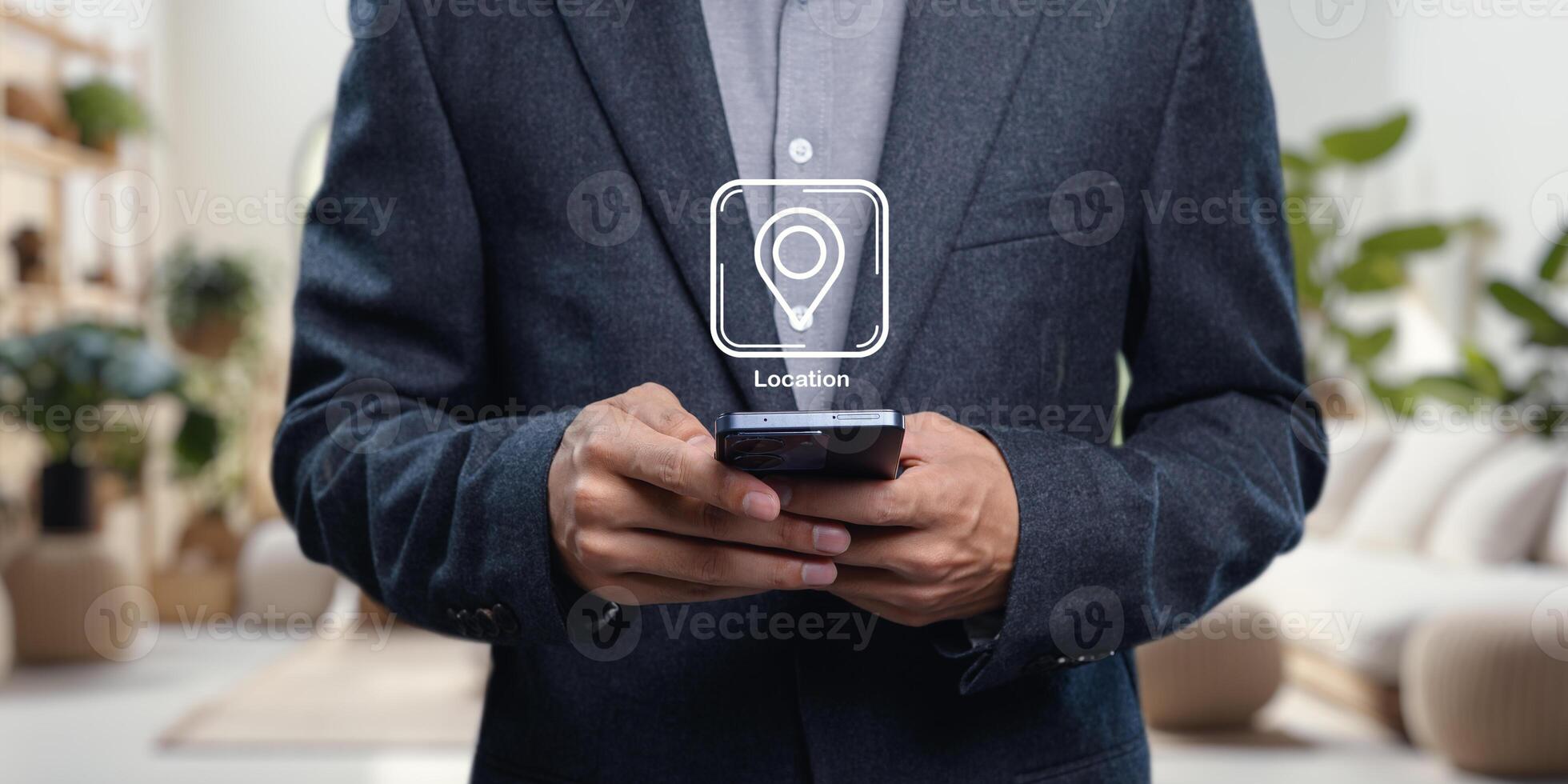 Icon for Pinning Destination on Mobile Device in Modern Workspace photo
