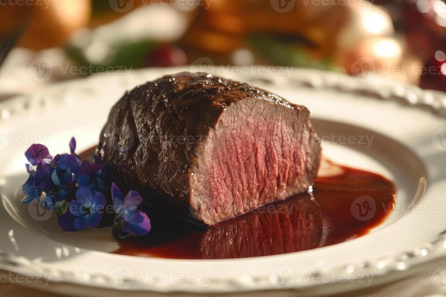 Michelin-Level Steak Plating with Vibrant Floral Accents photo