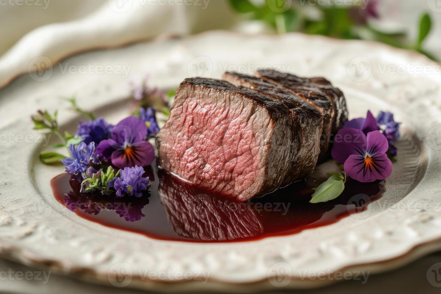 Gourmet Steak Dish with High-End Plating and Soft Natural Light photo