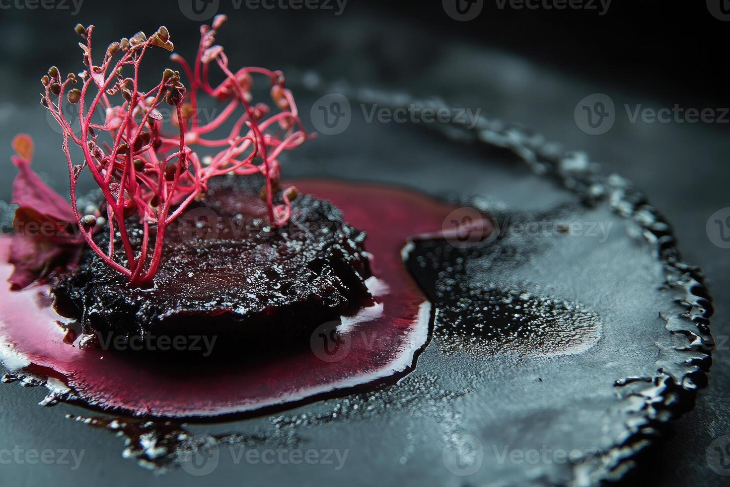 Slow-braised short rib with kombu mirin reduction and algae tuile offers a unique culinary experience photo