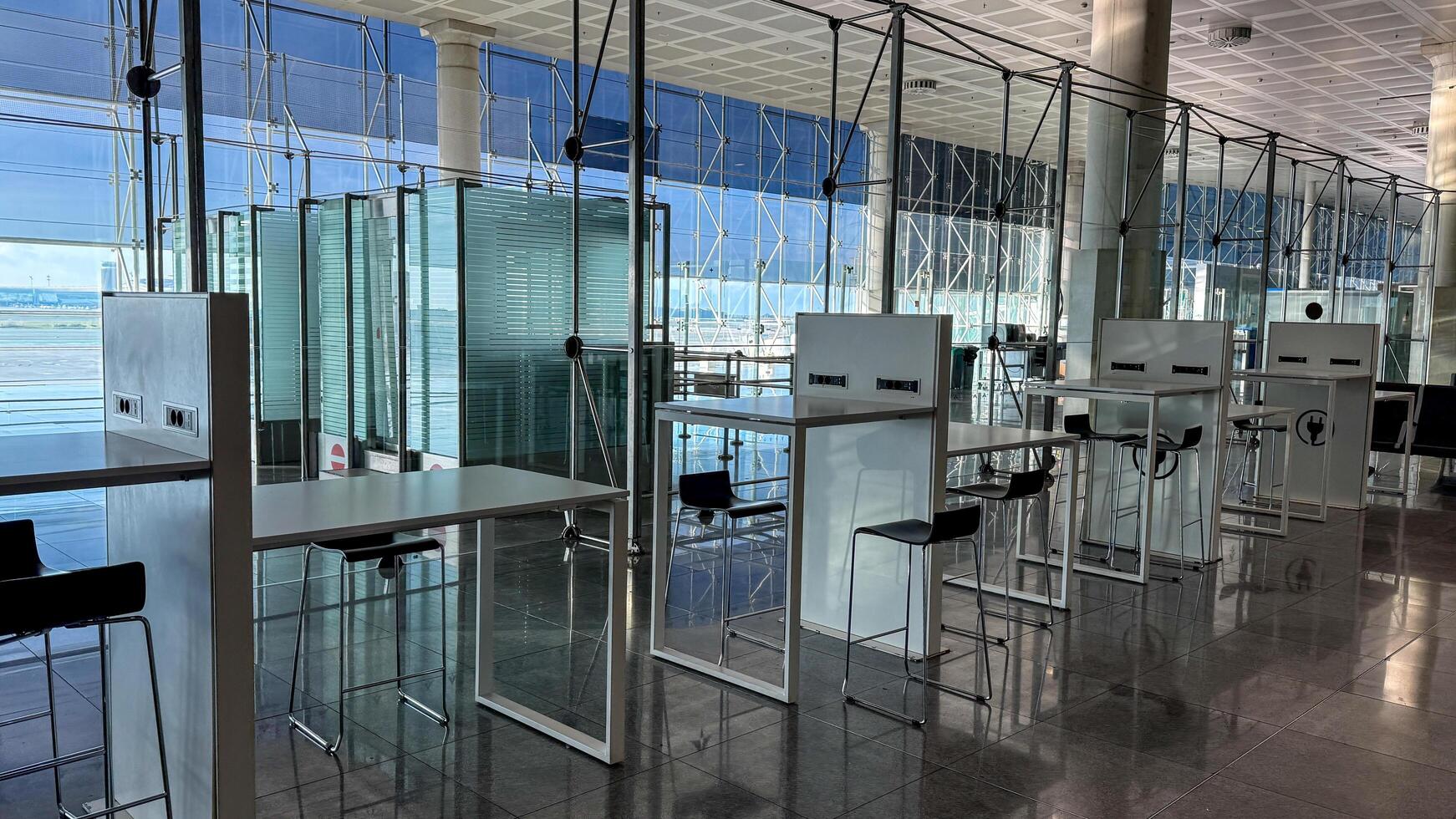Modern empty airport security checkpoint, travel safety, and international flight concept March 16 2025, Barcelona, Spain photo