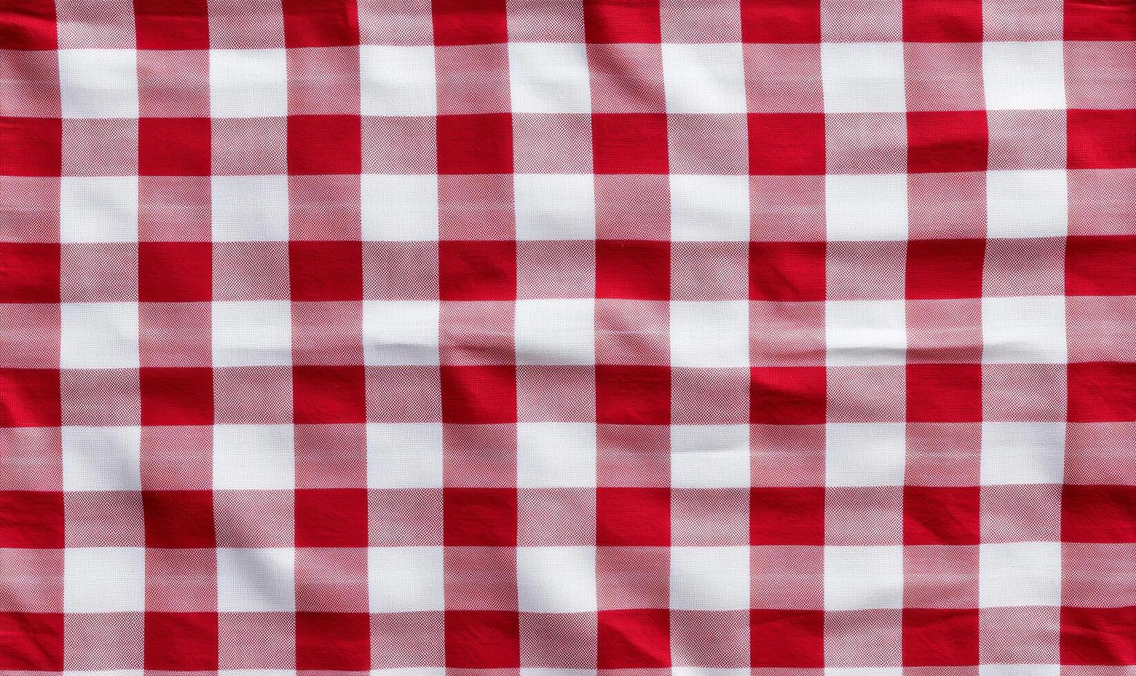 Red checkered tablecloth on a white background with contrasting red and white color pattern design photo