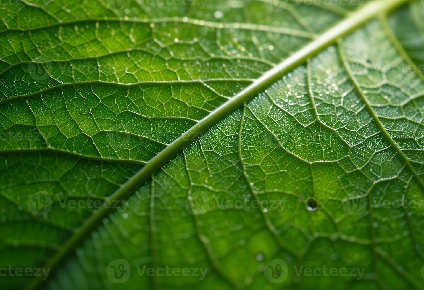 Intricate patterns of a lush green leaf in extreme macro photography capturing details photo