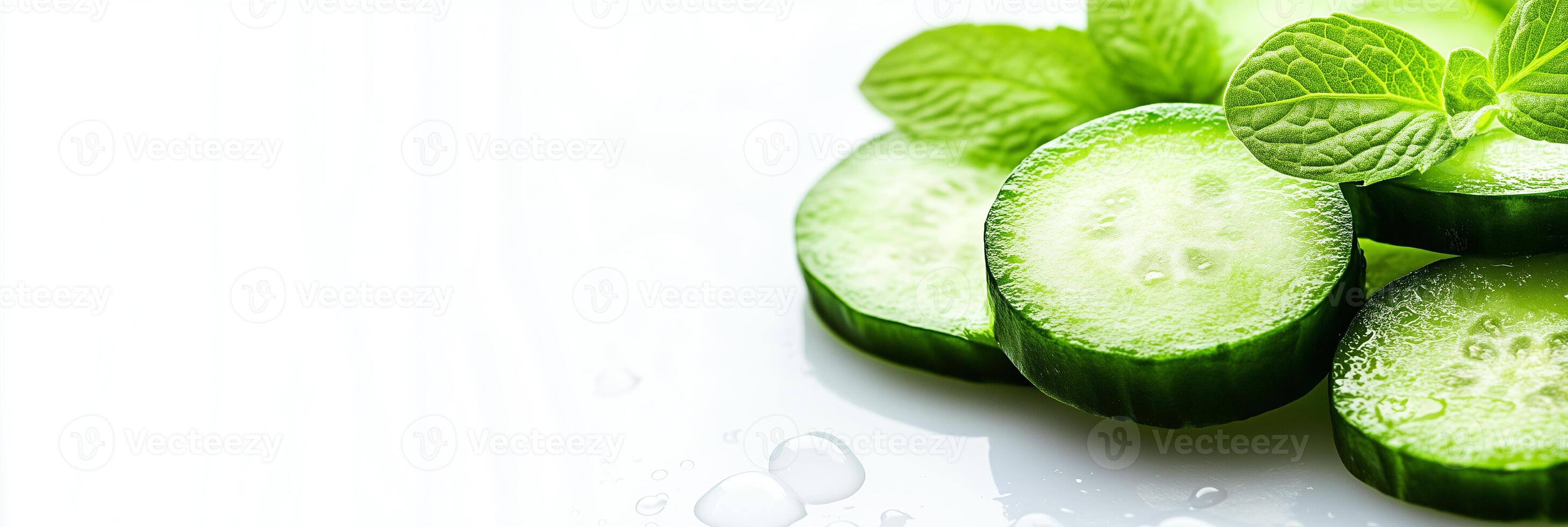 Cucumber with copy space, photorealistic Cucumber plant, isolated on white photo