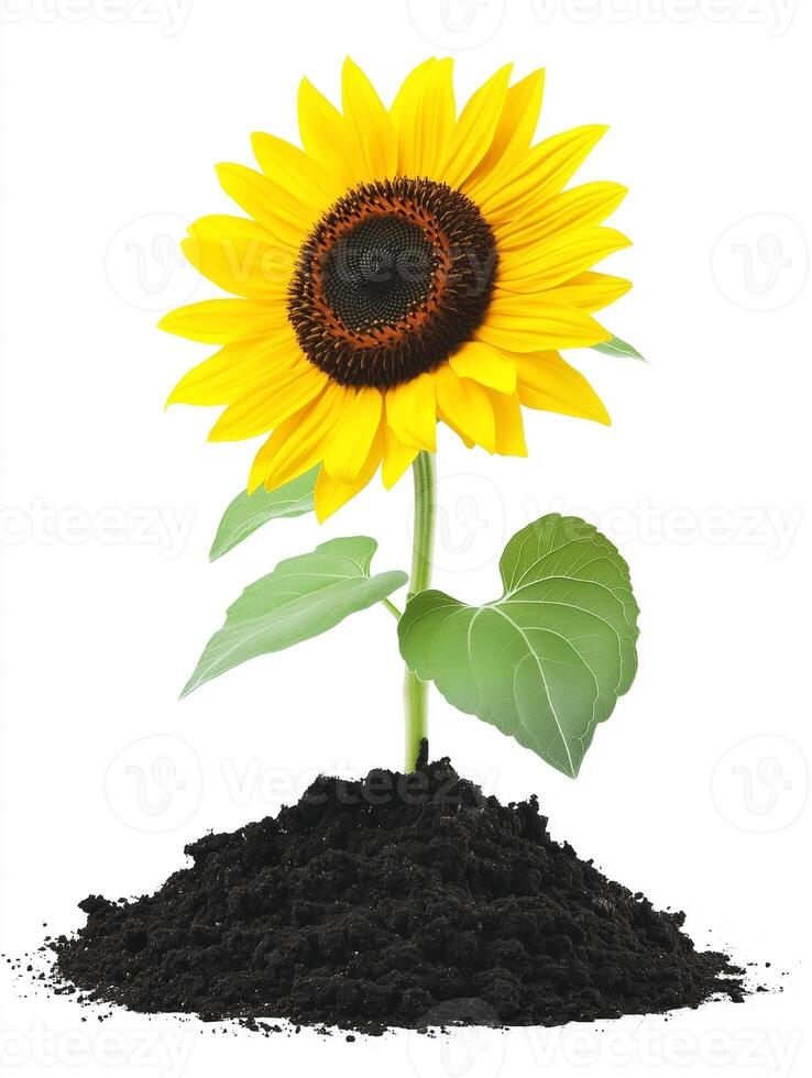Oxeye Sunflower with soil, photorealistic Oxeye Sunflower flower, isolated on white Oxeye Sunflower photo