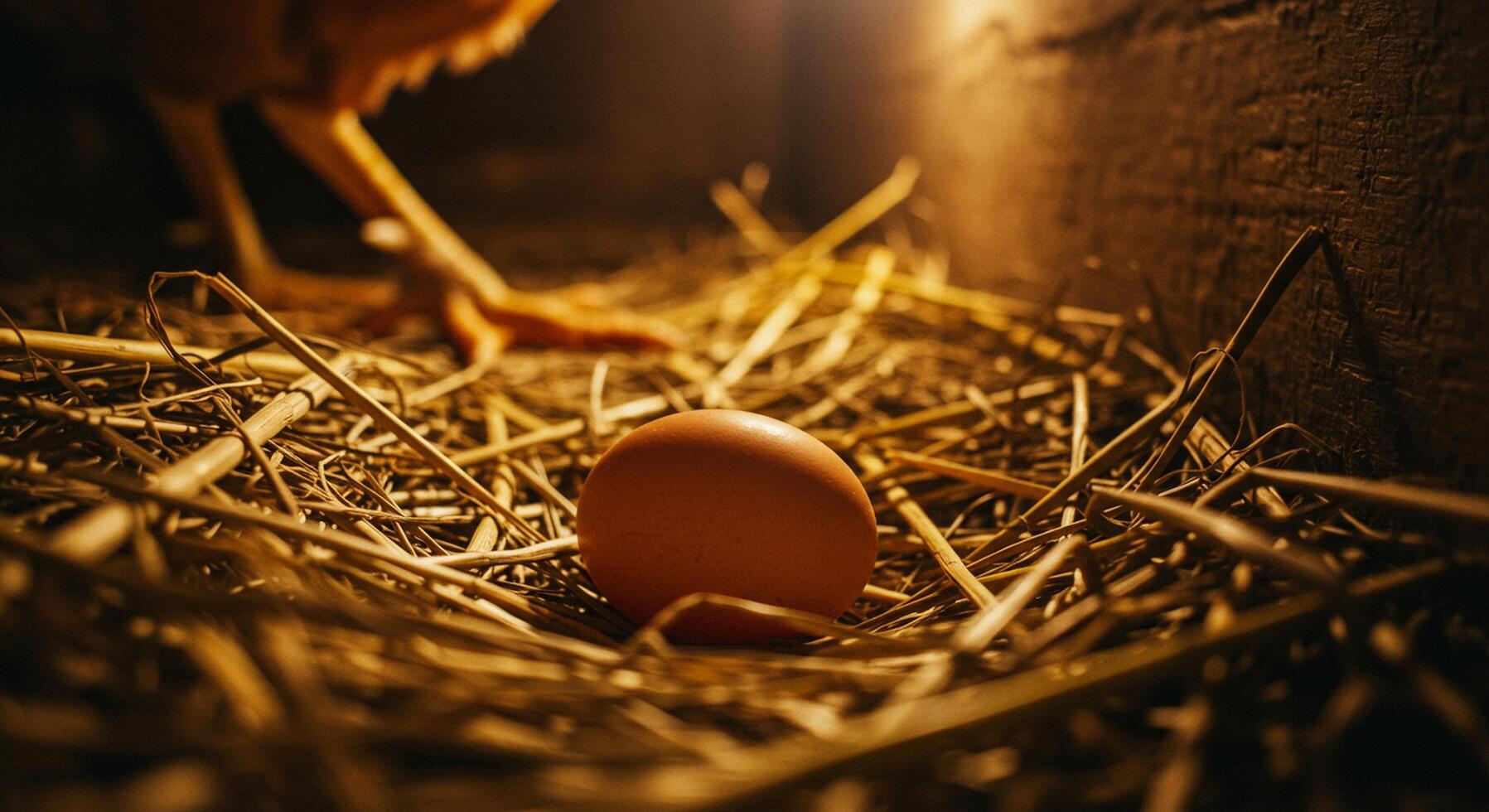 An egg in a nest with straw photo