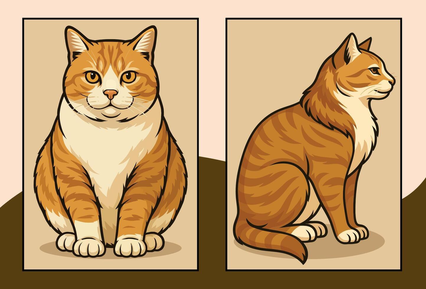 Cat side and front view cartoon illustration vector