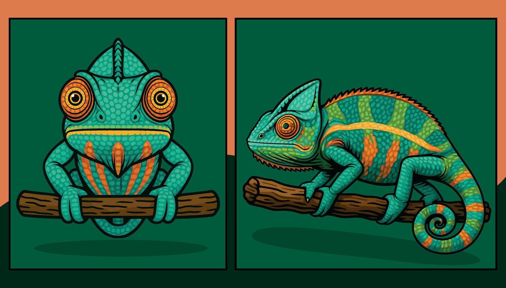 Chameleons front and side view illustration vector