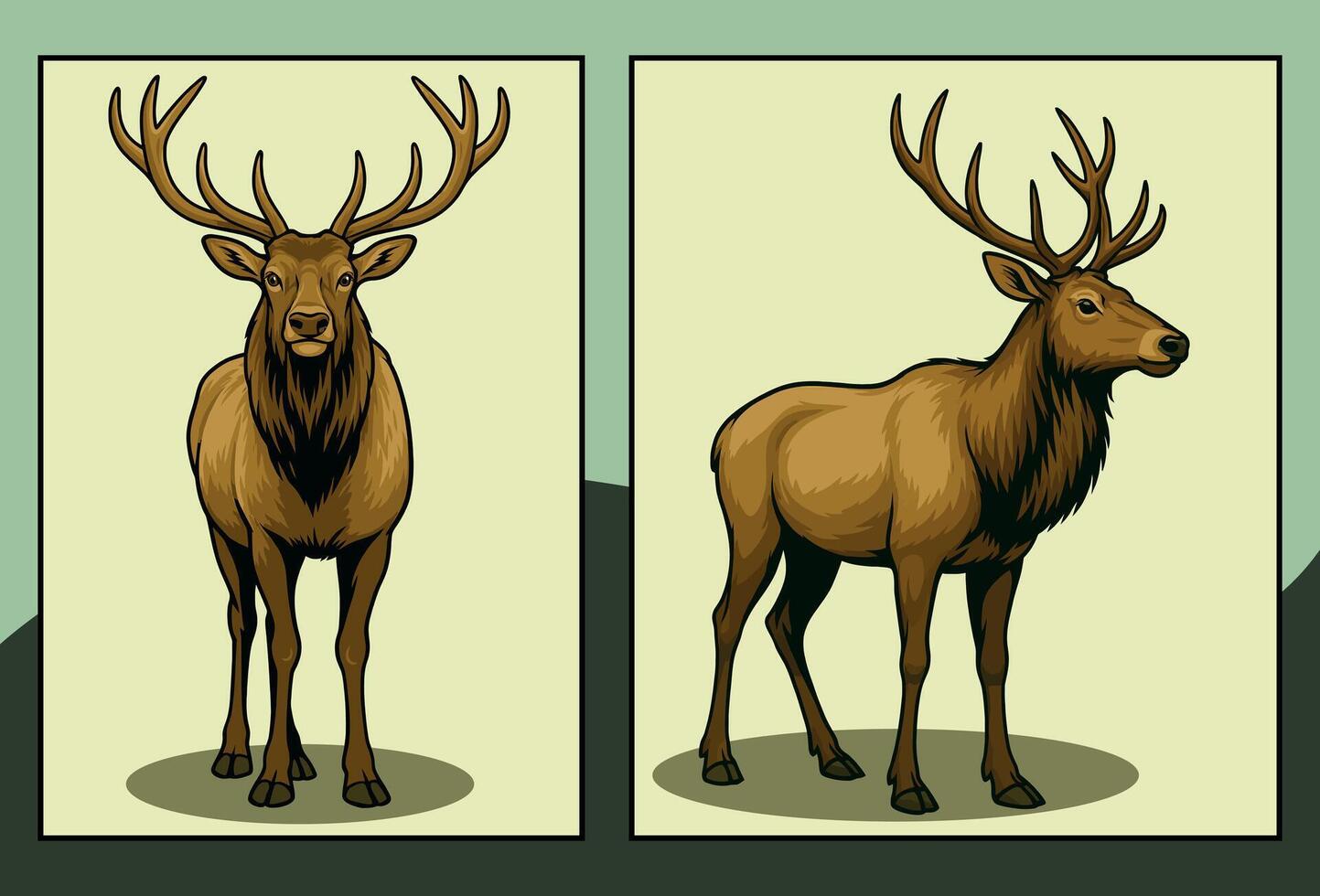 Caribou - reindeer side and front view cartoon illustration vector