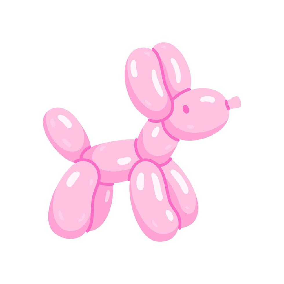 Pink animal shaped balloon, funny poodle dog. Twisted helium latex balloon. Happy puppy with positive face expression. Isolated flat style illustration. Party festive y2k decor. Bubble trendy dog vector