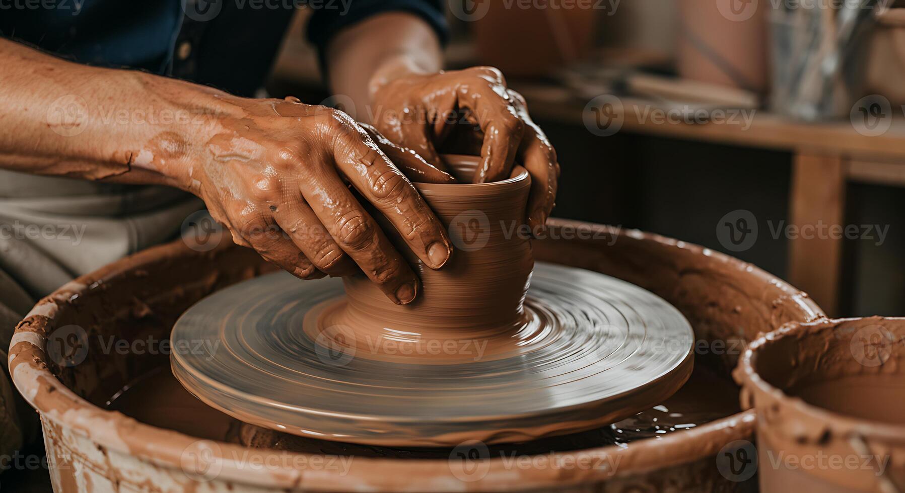 Artisanal Pottery Crafting in Rustic Workshop photo