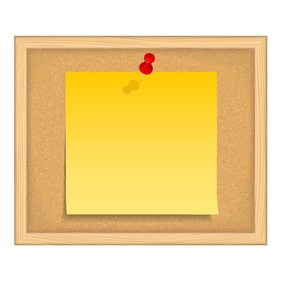 Bulletin board with yellow paper note vector