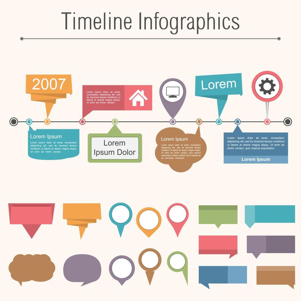 Timeline infographics design template with different elemnts for your content vector