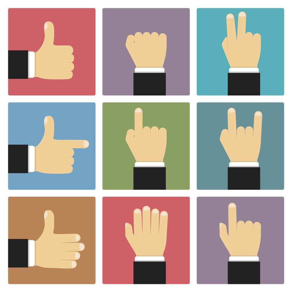 Hands showing different symbols, flat design vector