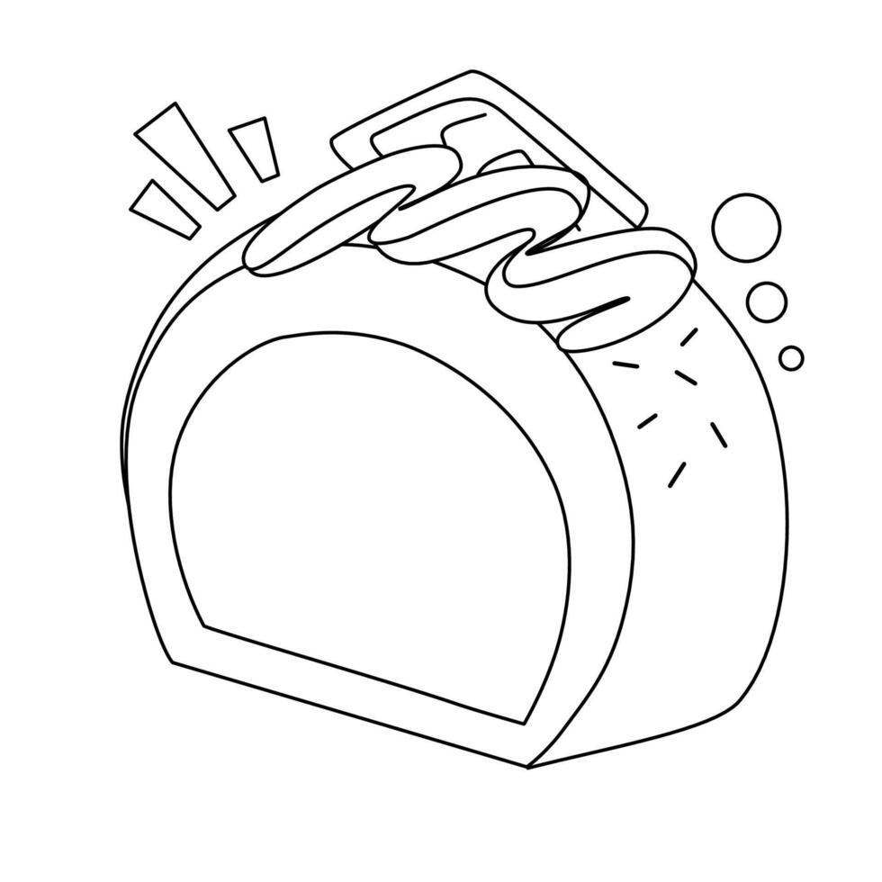 Cute cake with cream and lotus biscuit coloring page vector