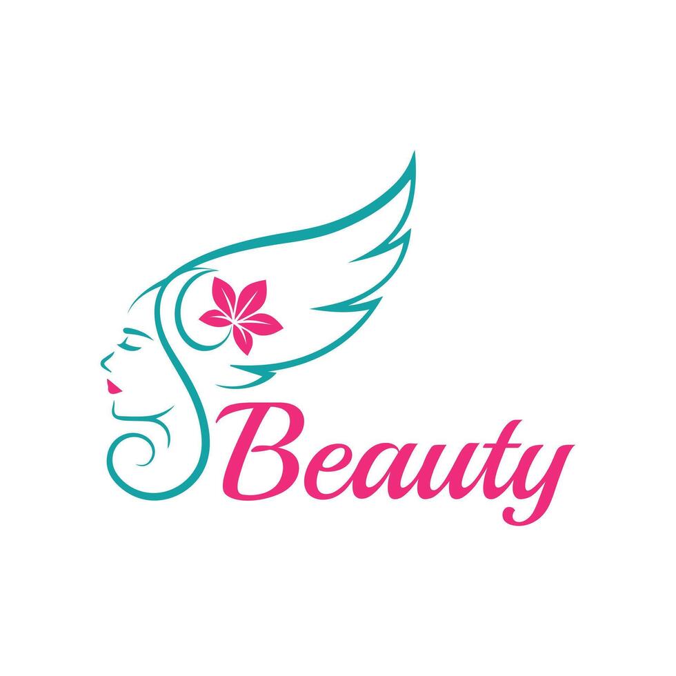 Elegant Beauty Logo Featuring Female Face with Wing and Floral Accent, Spa, Beauty Parlour Skin Care Cosmetic Brand Logo Illustration vector