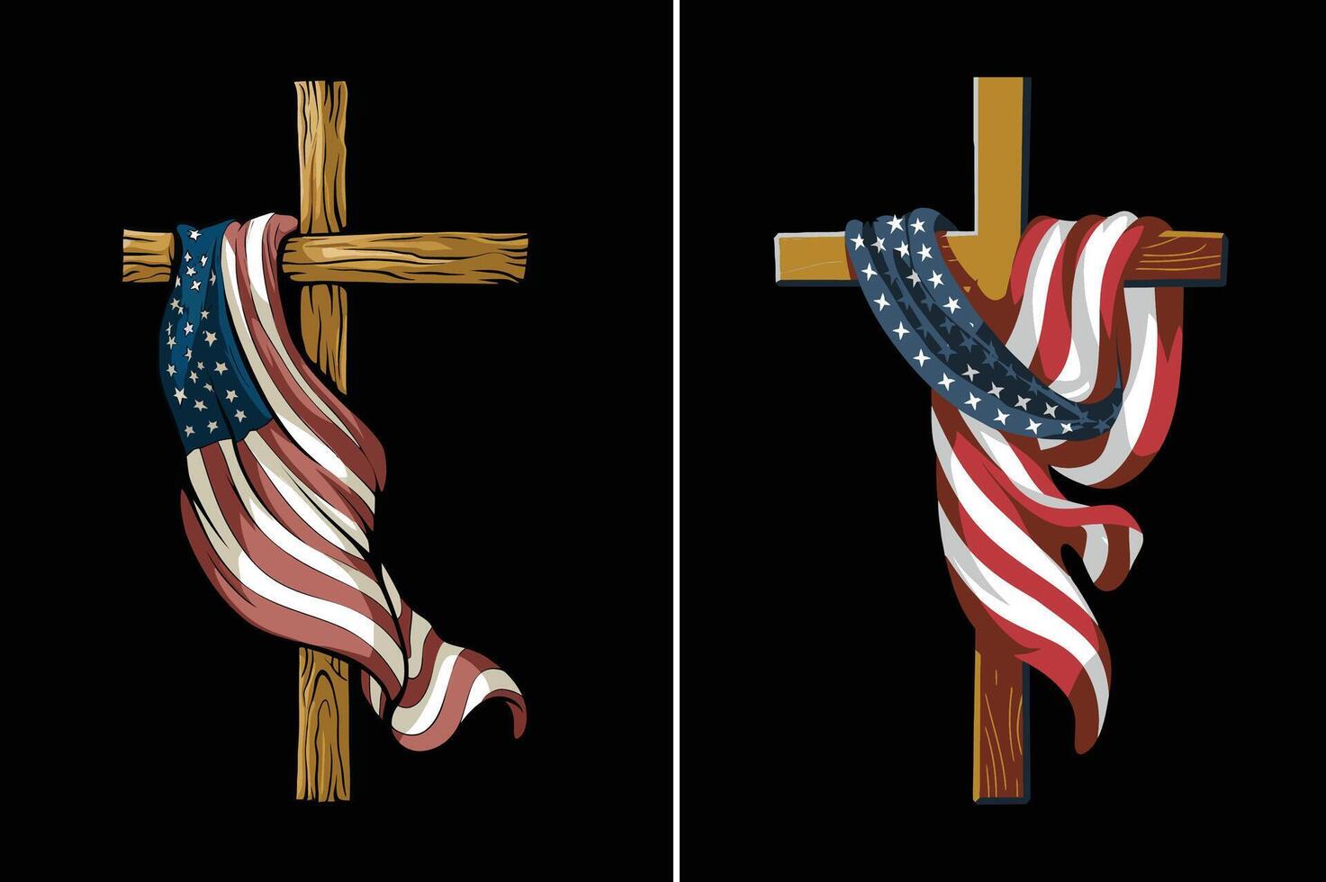 American Flag Draped on Christian Cross. Patriotic Faith Symbol Illustration vector