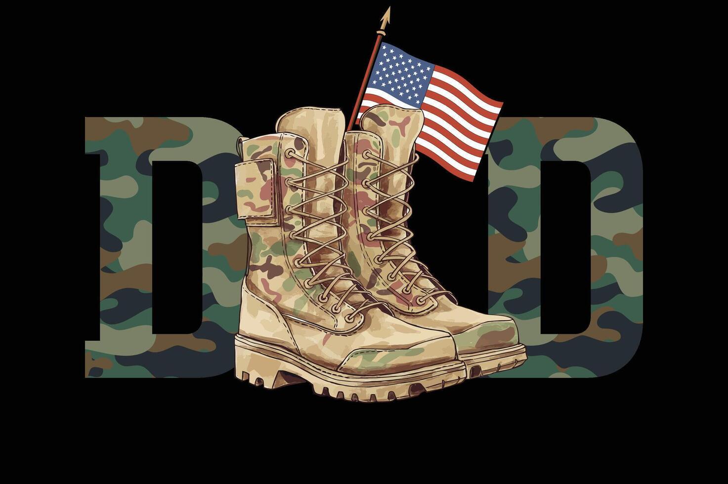 Military Dad Camo Boots and American Flag Patriotic Illustration vector