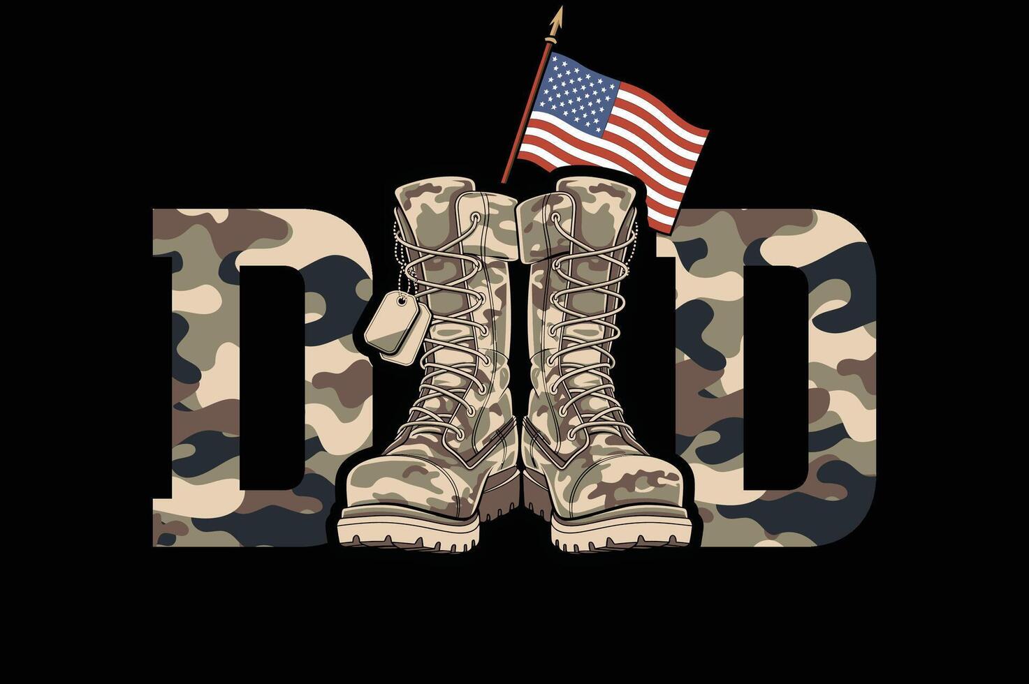 Military Dad Camouflage Boots and American Flag Patriotic Graphic vector