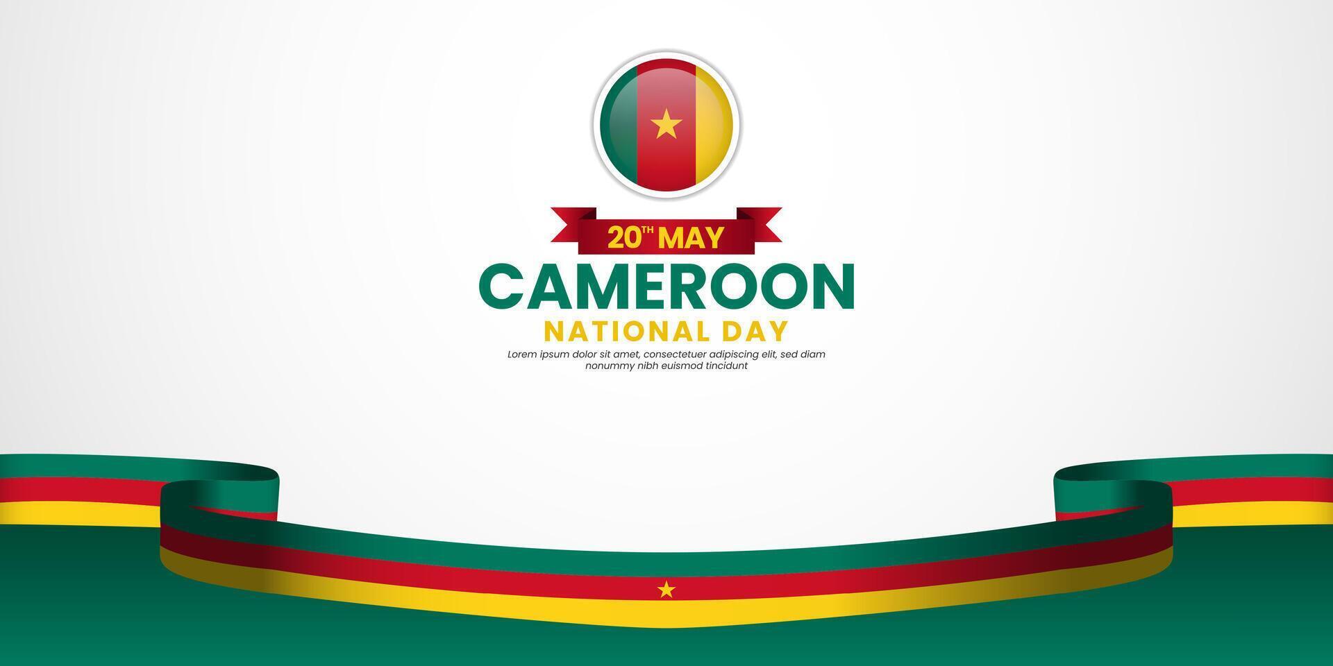 Cameroon national day banner with realistic ribbon flag design with blank space area vector