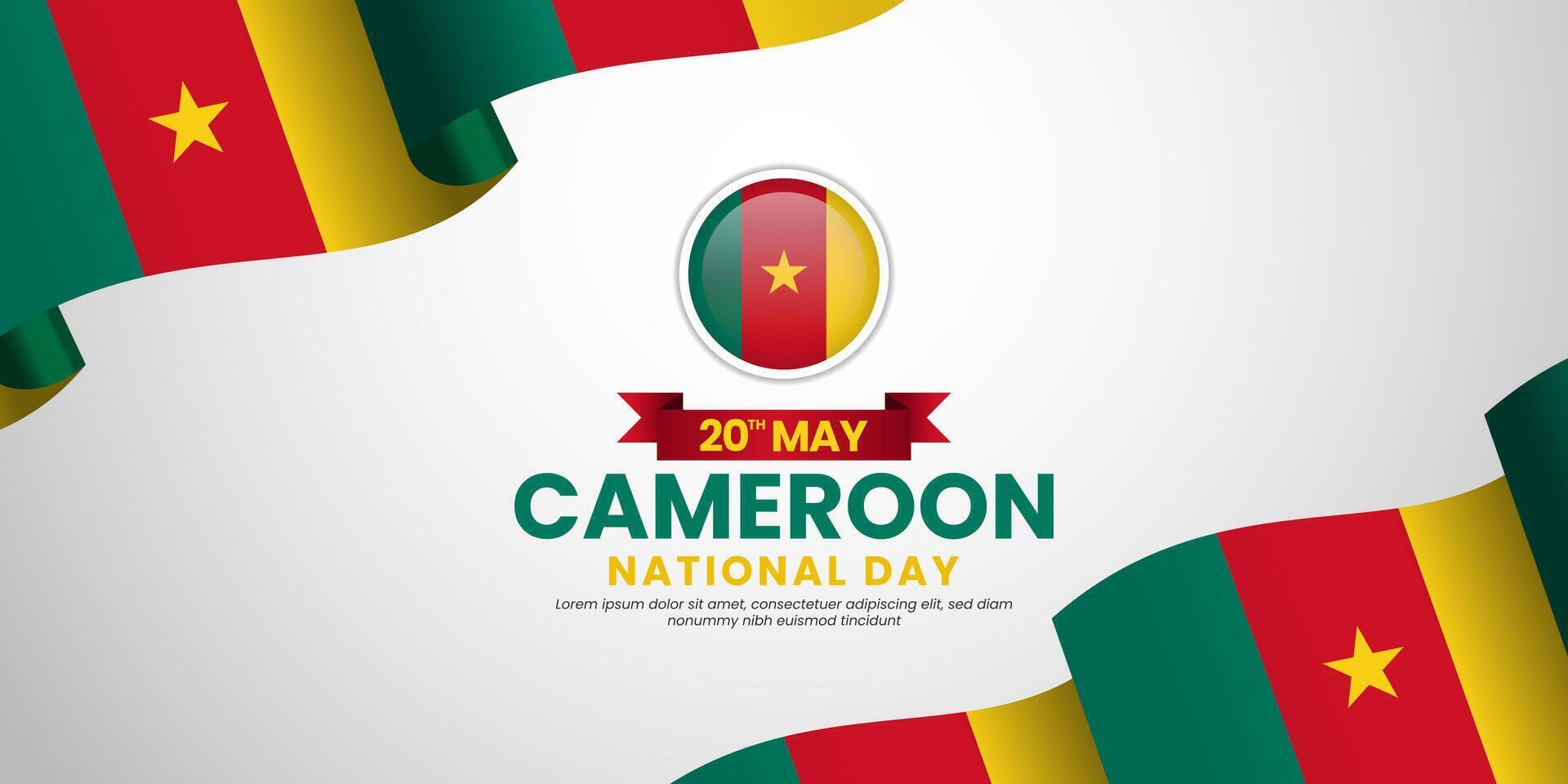 Cameroon national day banner with realistic flag design with blank space area vector