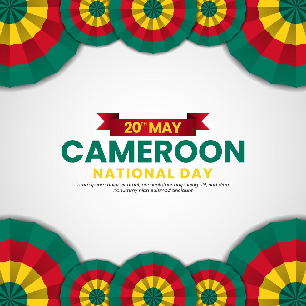 Cameroon national day greeting card, square banner background with flag stripes vector