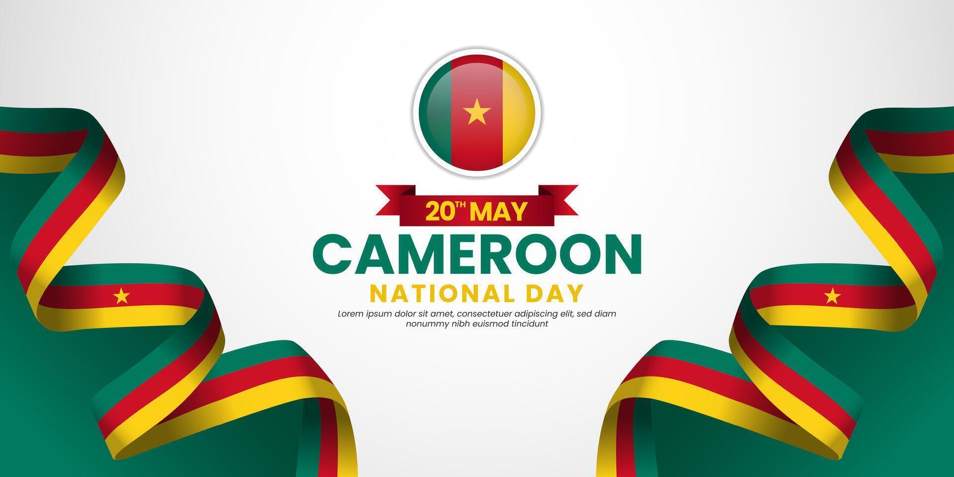 Cameroon national day banner background with realistic ribbon flag design with blank space area vector
