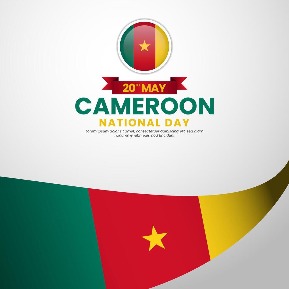 Cameroon national day greeting card, square background with flag stripes vector