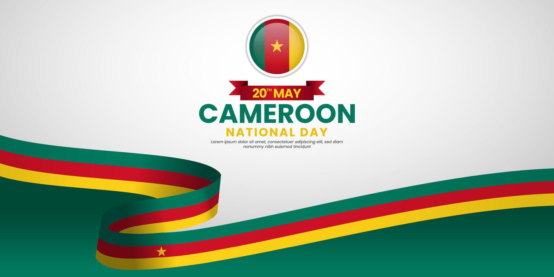 Cameroon national day background with realistic ribbon flag design with blank space area vector
