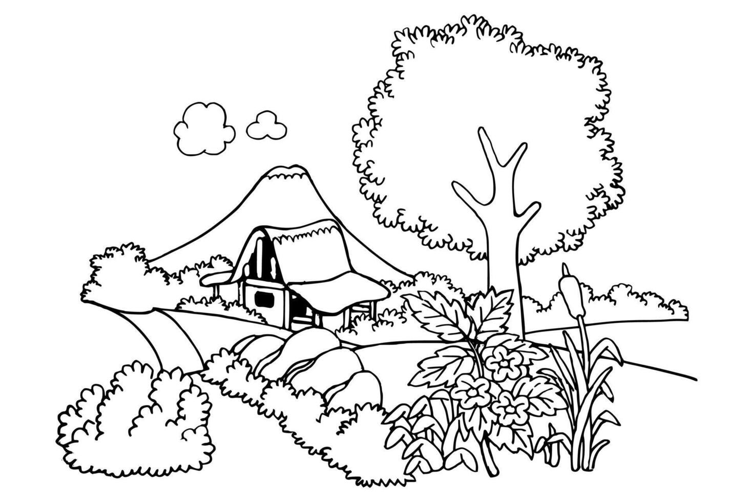 coloring page scenery vector