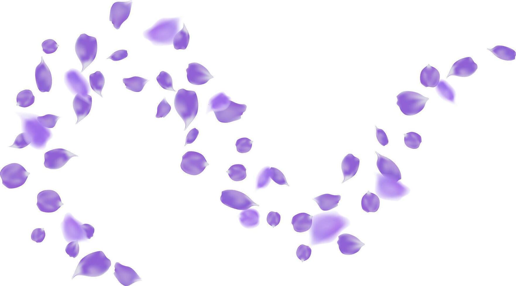 Rose petal purple color flying isolated elements for romantic wedding invitation design vector