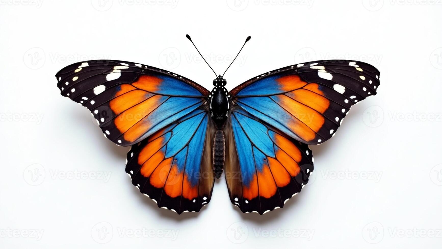 A butterfly with orange and blue wings photo