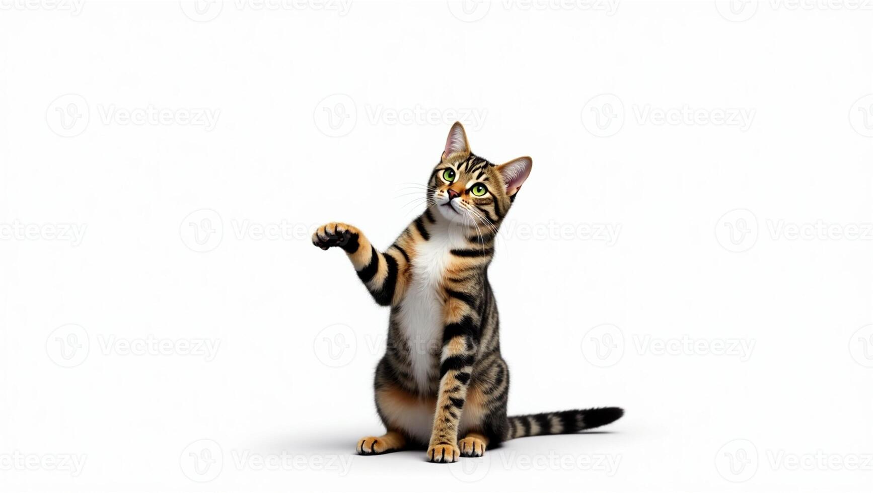 A cat is standing up and looking at something photo