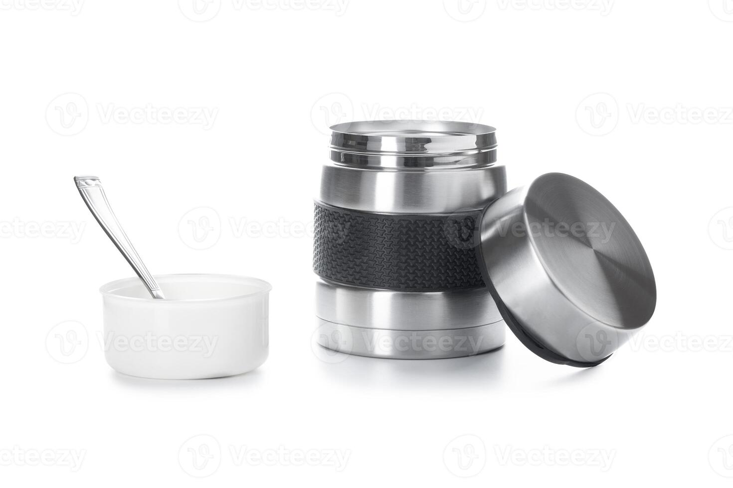 Metal thermos for food photo