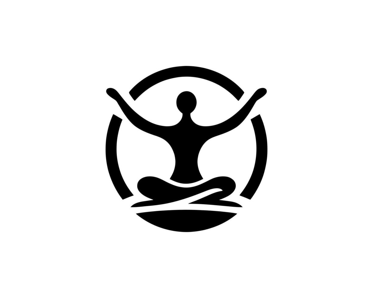 A black and white logo of a person in a yoga pose vector