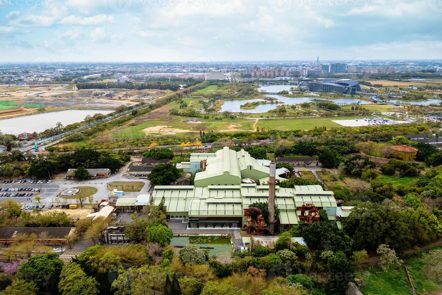 Aerial view of Suantou Sugar Factory Cultural Park, aka Zhecheng Cultural Park, in Chiayi, Taiwan photo