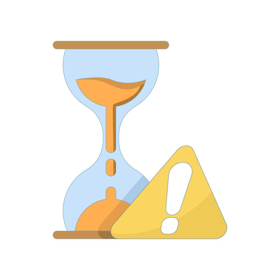 productivity, scheduling, and reminder concepts. An hourglass with an exclamation mark, symbolizes time remaining, urgency, deadline, countdown, or time-related warnings. vector