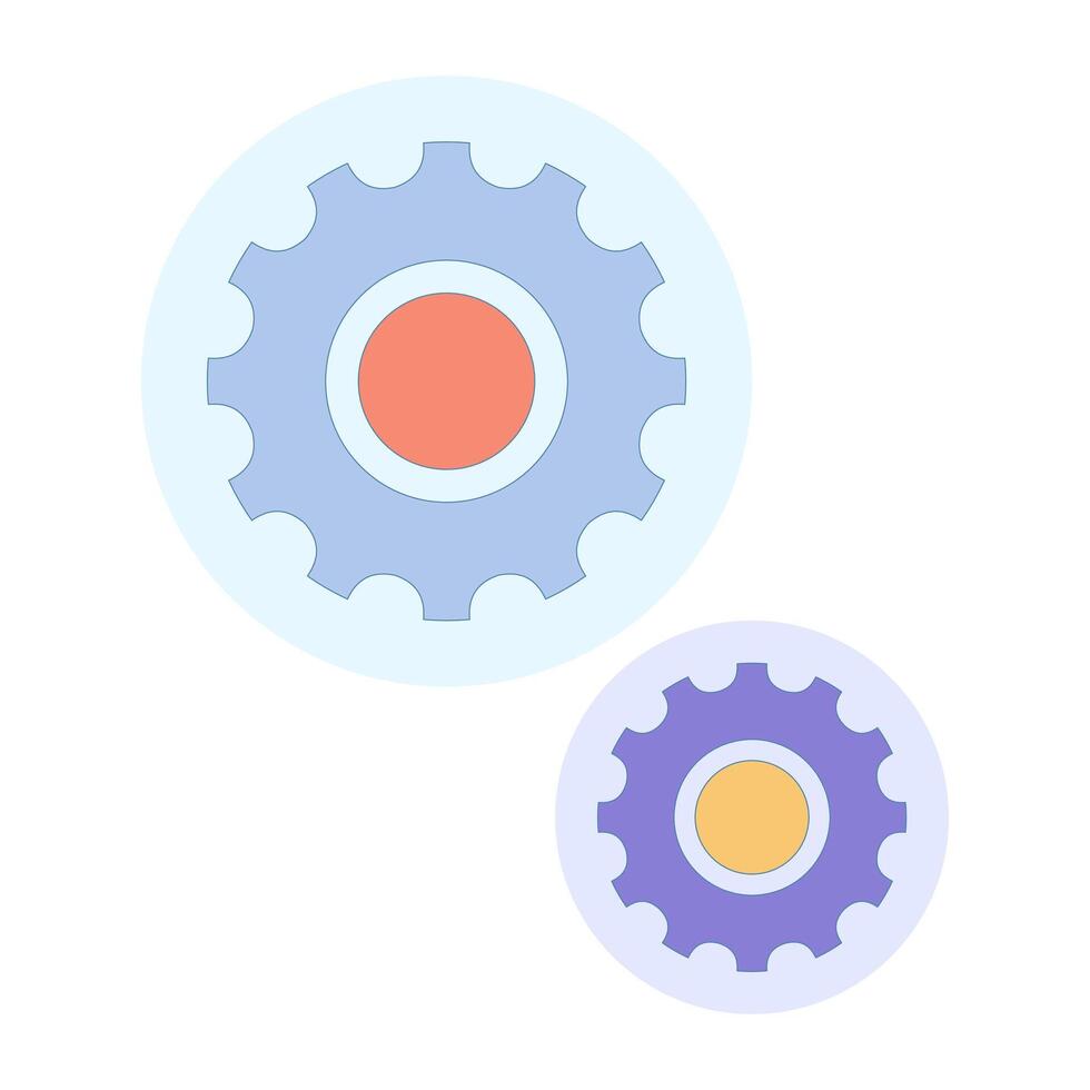 system status indicator. two gears representing the system status. The green gear indicates an active or running program, the gray gear indicates an inactive or stopped function. Flat illustration. vector