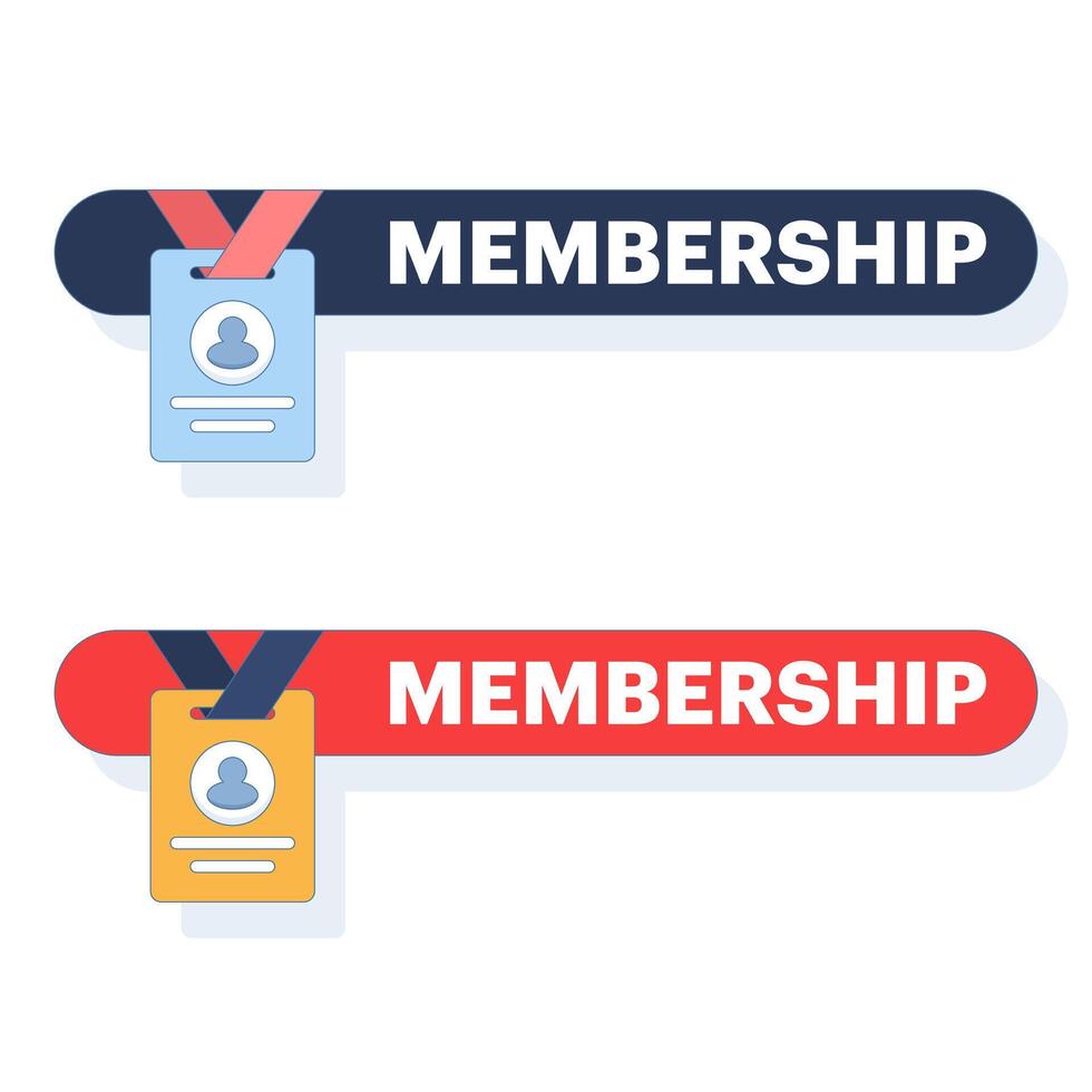 Concept of joining as a member, subscription access, ID card tied to a lanyard, displaying the word Membership. User registration button to get exclusive access. Flat design illustration. vector