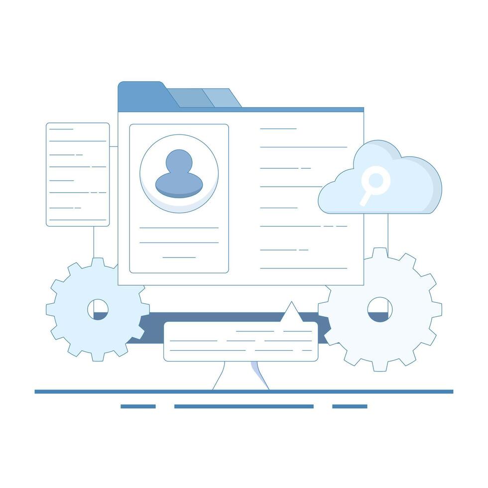This concept depicts data search history, user history page showing avatar, cloud, text and UI elements. personalized recommendations, user preferences or behavior. Flat design illustration vector