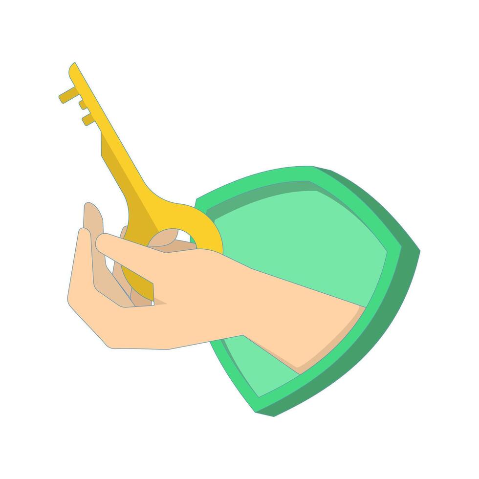 cybersecurity, data protection and online privacy concept. shield with finger holding key, symbolizing Full Control over account security. Flat design illustration on background. vector