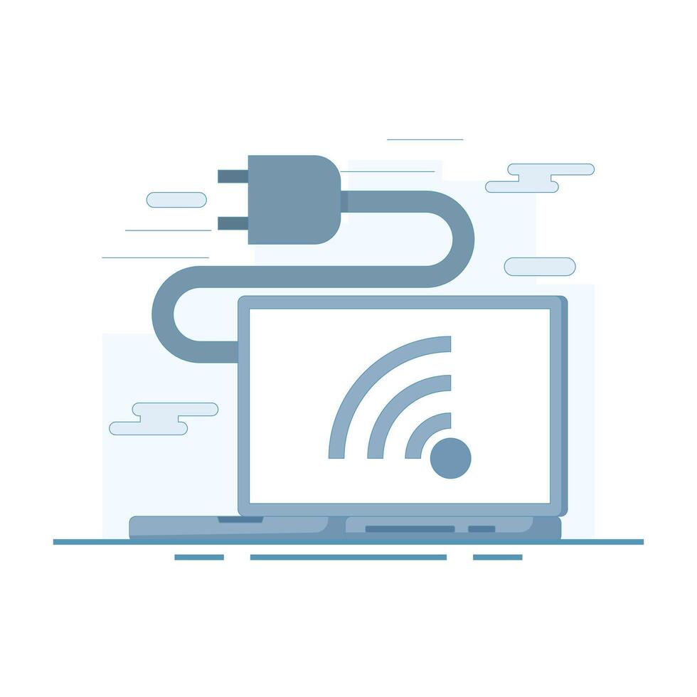 no internet connection concept. Showing a WiFi symbol with the plug head disconnected, indicating offline mode, network problems, or internet unavailable. illustration vector