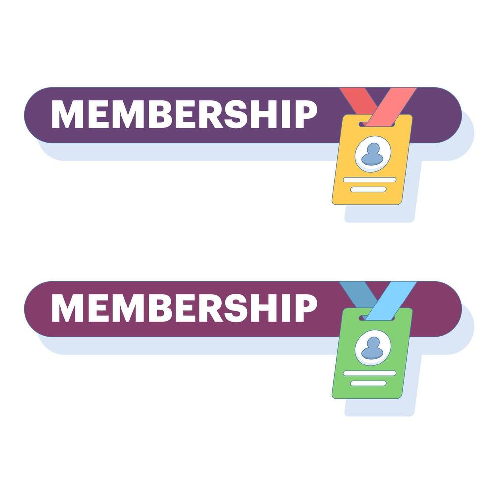 Concept of joining as a member, subscription access, ID card tied to a lanyard, displaying the word Membership. User registration button to get exclusive access. Flat cartoon design illustration. vector