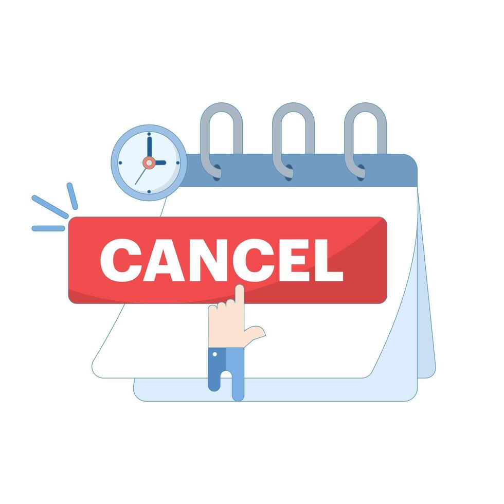 customer service concept. calendar, clock and cancel button, showing easy subscription cancellation at any time or click to cancel. Suitable for UI design, business. Flat design illustration. vector
