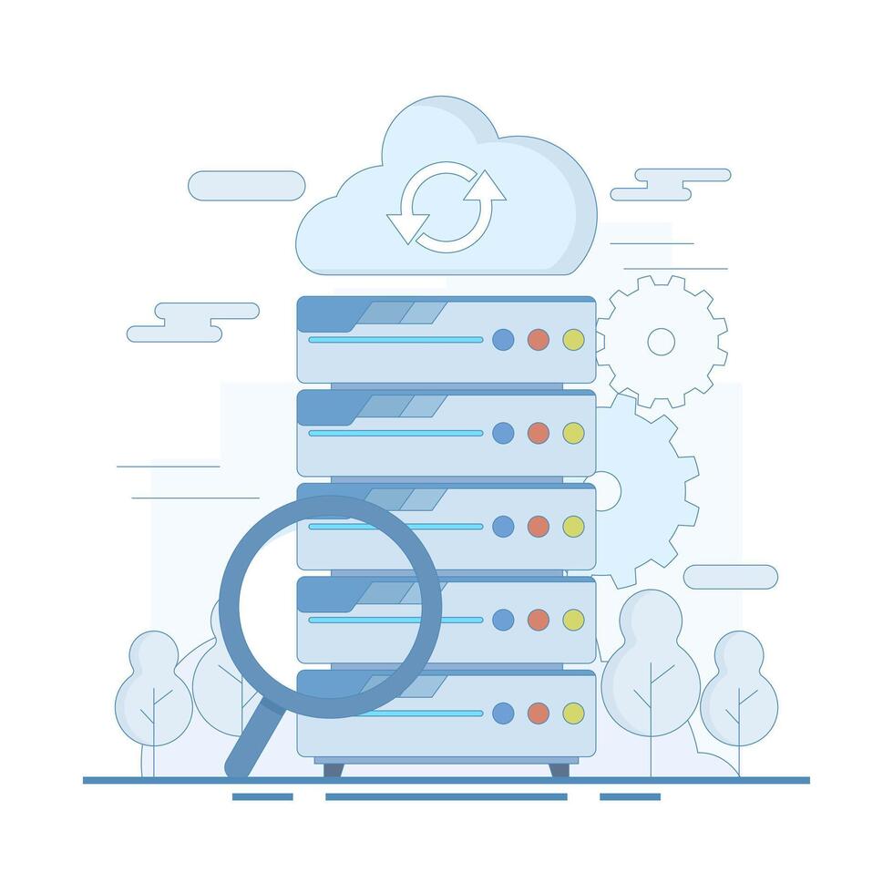 grande datos análisis concepto. datos servidor con aumentador vaso. grande datos análisis con virtual base de datos, digital información investigación, datos Procesando y análisis con software, información datos centrar vector