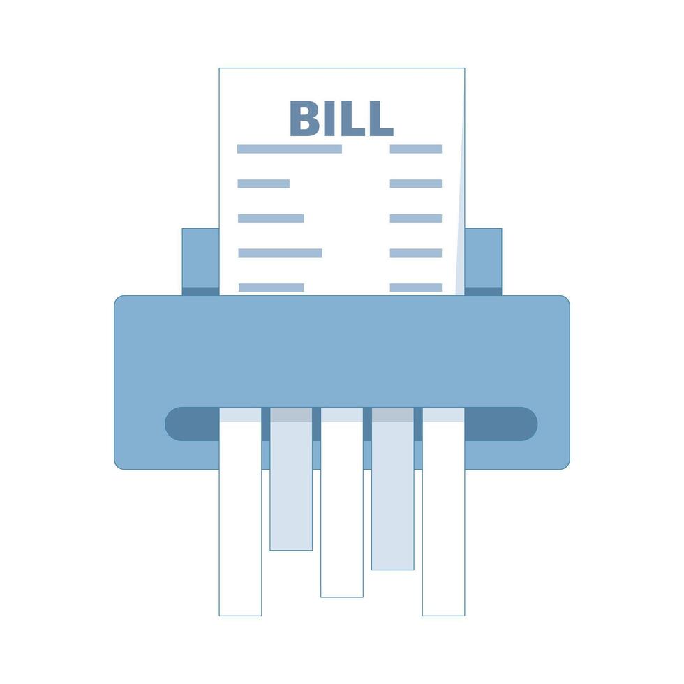 Concept of no hidden fees or charges. Paper money is destroyed by paper shredder. For subscription based business services to ensure transparency and clarity of billing. Flat illustration vector